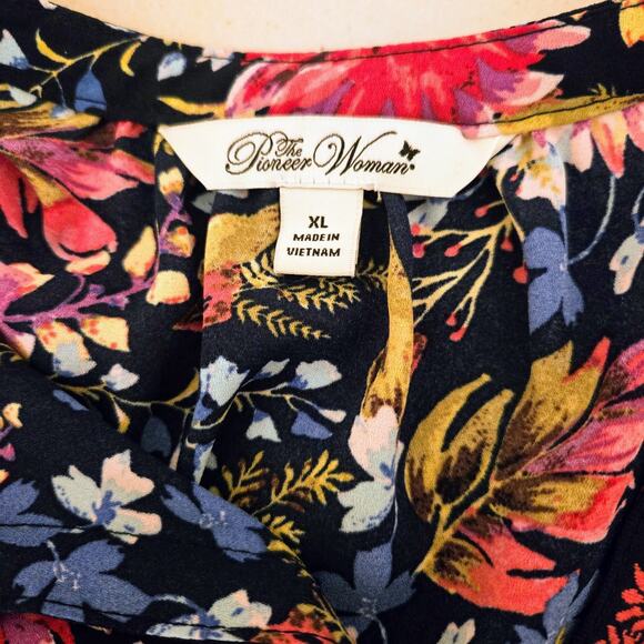 Women’s Pioneer Woman Boho Hippie Floral Blouse Flare Sleeves Lightweight XL - Picture 8 of 13